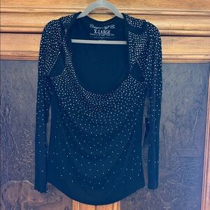Women's XL Cowgirl Tuff Black Studded Blouse